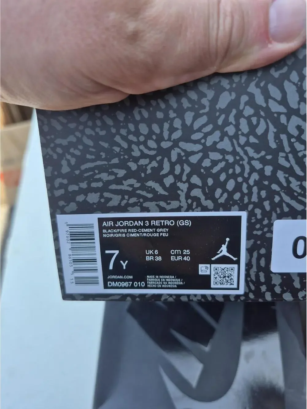 Nike Air Jordan 3 Retro Black Cement Sneakers Size 7Y